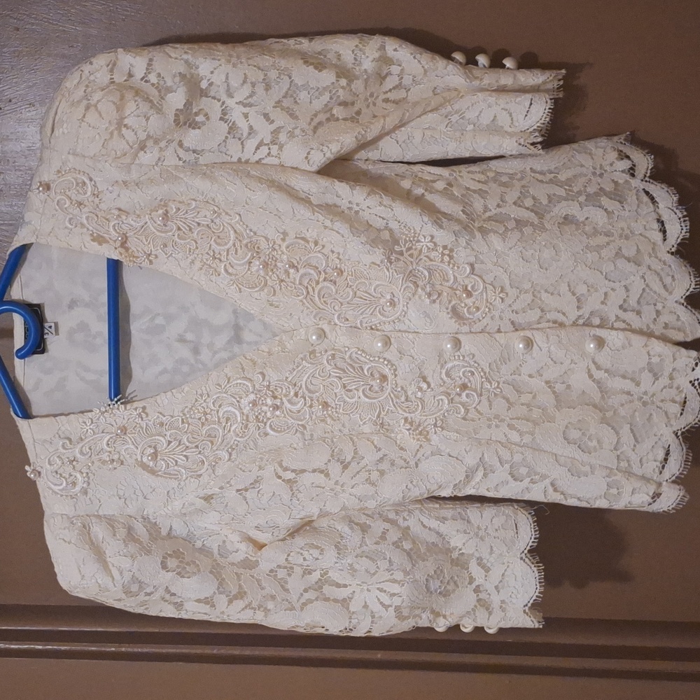 Vintage Cream Embroidered Beaded  Whimsygoth Crop Top, Sz 2, NWOT